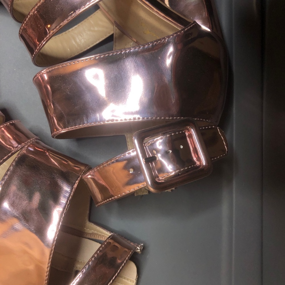 Rose Gold Strappy Chunky Heels - Picture 5 of 6